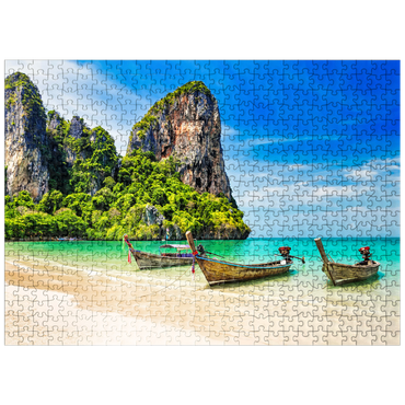 puzzleplate Thai longtail boat on sandy Railay Beach in Krabi province Thailand 500 Jigsaw Puzzle