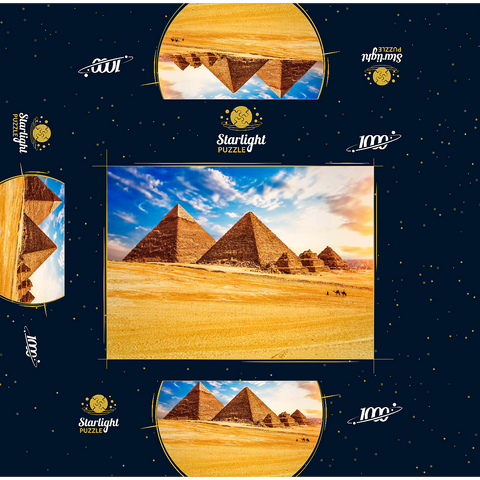 The pyramids in the sunny Giza desert, Egypt 1000 Jigsaw Puzzle box 3D Modell