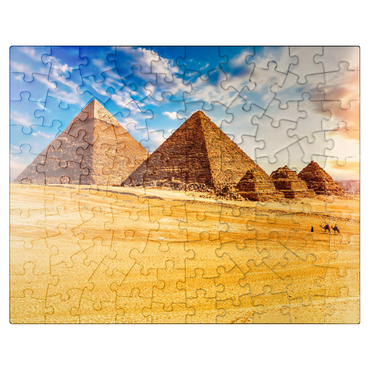 puzzleplate The pyramids in the sunny Giza desert Egypt 100 Jigsaw Puzzle