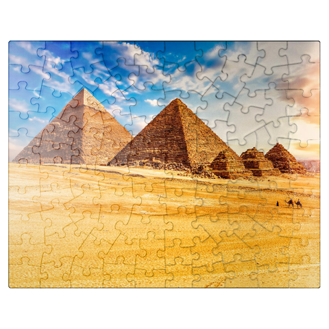 puzzleplate The pyramids in the sunny Giza desert Egypt 100 Jigsaw Puzzle