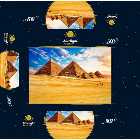 The pyramids in the sunny Giza desert Egypt 500 Jigsaw Puzzle box 3D Modell