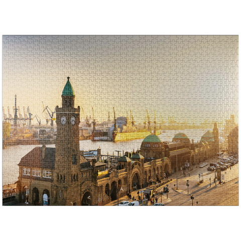 puzzleplate Hamburg St. Pauli Landungsbrücken at sunset, Germany 1000 Jigsaw Puzzle