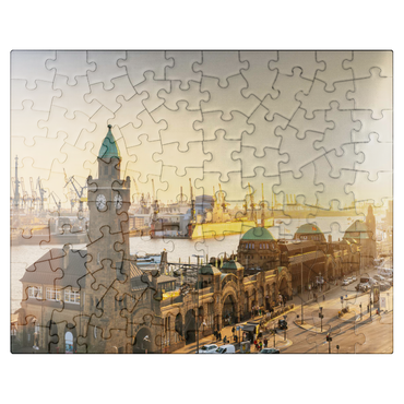 puzzleplate Hamburg St. Pauli Landungsbrücken at sunset Germany 100 Jigsaw Puzzle