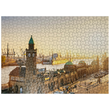 puzzleplate Hamburg St. Pauli Landungsbrücken at sunset Germany 500 Jigsaw Puzzle
