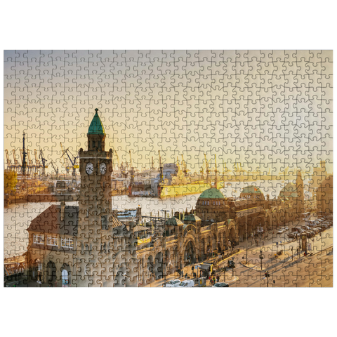 puzzleplate Hamburg St. Pauli Landungsbrücken at sunset Germany 500 Jigsaw Puzzle