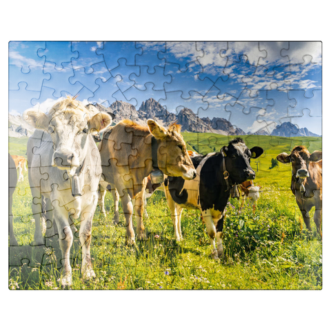 puzzleplate Cows in front of an idyllic alpine landscape 100 Jigsaw Puzzle
