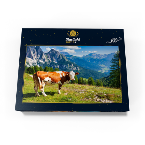 Grazing cows in the Dolomite mountains 100 Jigsaw Puzzle box view1