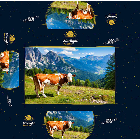 Grazing cows in the Dolomite mountains 100 Jigsaw Puzzle box 3D Modell