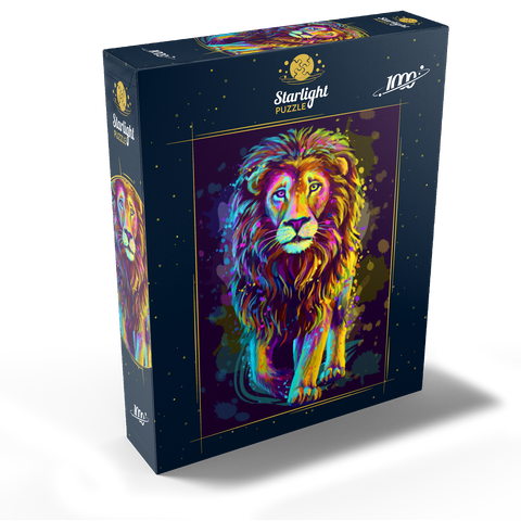 Artistic neon colored portrait of a lion in pop art style 1000 Jigsaw Puzzle box view1