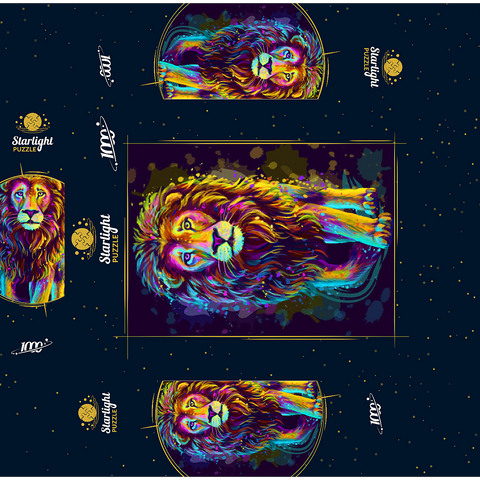 Artistic neon colored portrait of a lion in pop art style 1000 Jigsaw Puzzle box 3D Modell