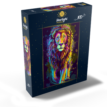 Artistic neon colored portrait of a lion in pop art style 100 Jigsaw Puzzle box view1