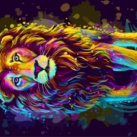 Artistic neon colored portrait of a lion in pop art style 100 Jigsaw Puzzle 3D Modell
