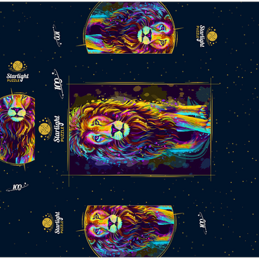 Artistic neon colored portrait of a lion in pop art style 100 Jigsaw Puzzle box 3D Modell