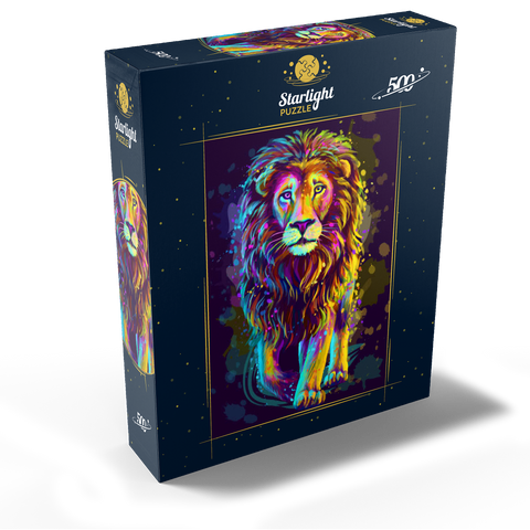 Artistic neon colored portrait of a lion in pop art style 500 Jigsaw Puzzle box view1