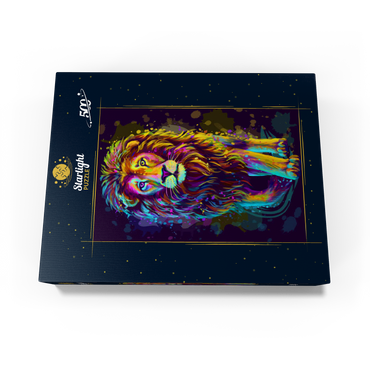 Artistic neon colored portrait of a lion in pop art style 500 Jigsaw Puzzle box view1
