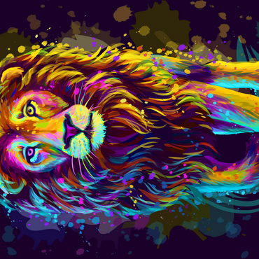 Artistic neon colored portrait of a lion in pop art style 500 Jigsaw Puzzle 3D Modell