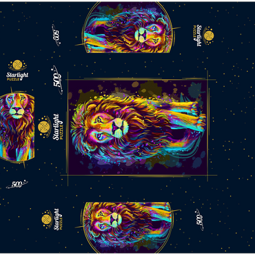 Artistic neon colored portrait of a lion in pop art style 500 Jigsaw Puzzle box 3D Modell