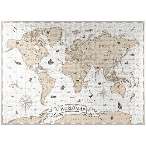 puzzleplate Detailed vintage cartoon world map 1000 Jigsaw Puzzle