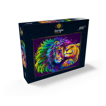 Artistic neon lion hugging lioness in pop art style 1000 Jigsaw Puzzle box view1