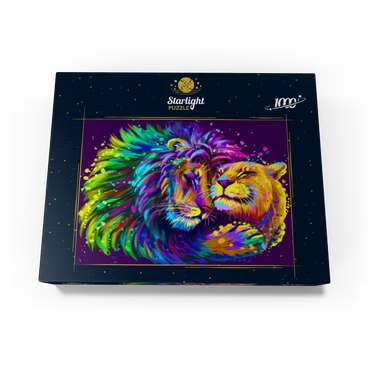 Artistic neon lion hugging lioness in pop art style 1000 Jigsaw Puzzle box view1