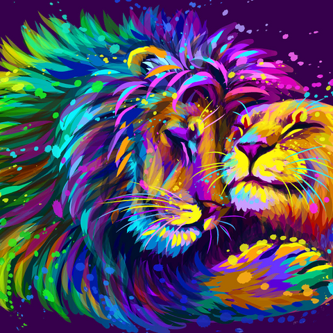 Artistic neon lion hugging lioness in pop art style 1000 Jigsaw Puzzle 3D Modell
