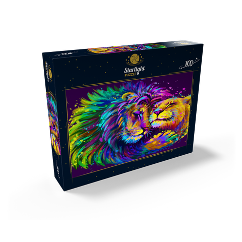 Artistic neon lion hugging lioness in pop art style 100 Jigsaw Puzzle box view1