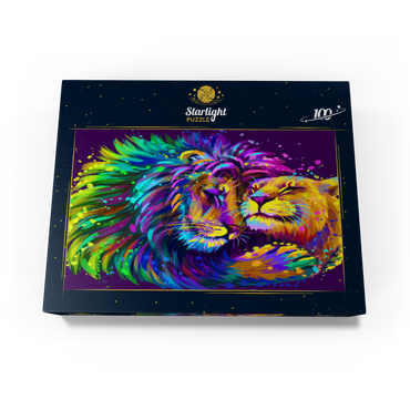 Artistic neon lion hugging lioness in pop art style 100 Jigsaw Puzzle box view1
