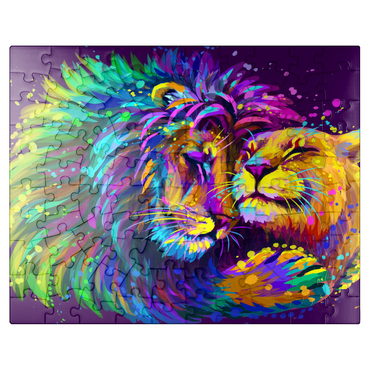 puzzleplate Artistic neon lion hugging lioness in pop art style 100 Jigsaw Puzzle