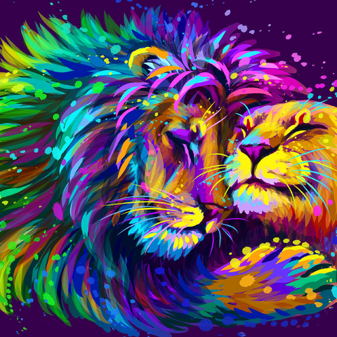 Artistic neon lion hugging lioness in pop art style 100 Jigsaw Puzzle 3D Modell