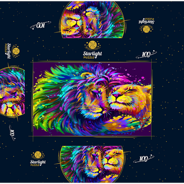 Artistic neon lion hugging lioness in pop art style 100 Jigsaw Puzzle box 3D Modell