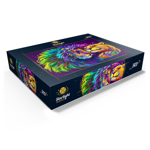 Artistic neon lion hugging lioness in pop art style 500 Jigsaw Puzzle box view1