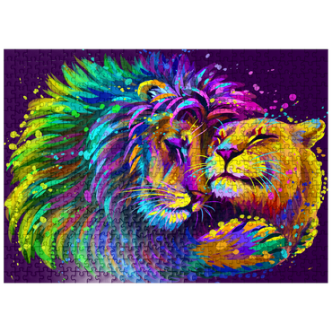 puzzleplate Artistic neon lion hugging lioness in pop art style 500 Jigsaw Puzzle
