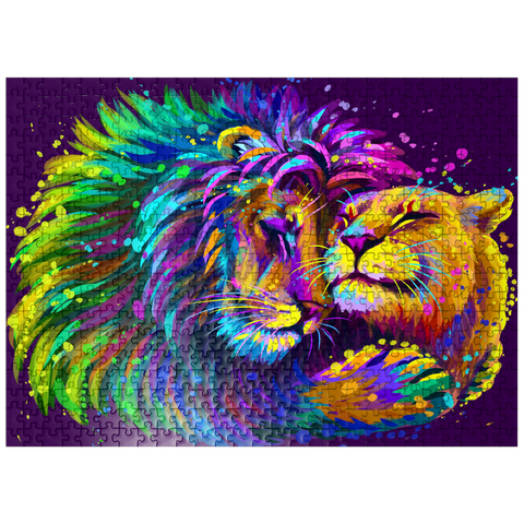 puzzleplate Artistic neon lion hugging lioness in pop art style 500 Jigsaw Puzzle