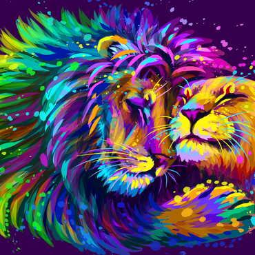 Artistic neon lion hugging lioness in pop art style 500 Jigsaw Puzzle 3D Modell