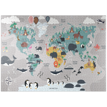 puzzleplate The world map with cartoon animals for children 1000 Jigsaw Puzzle