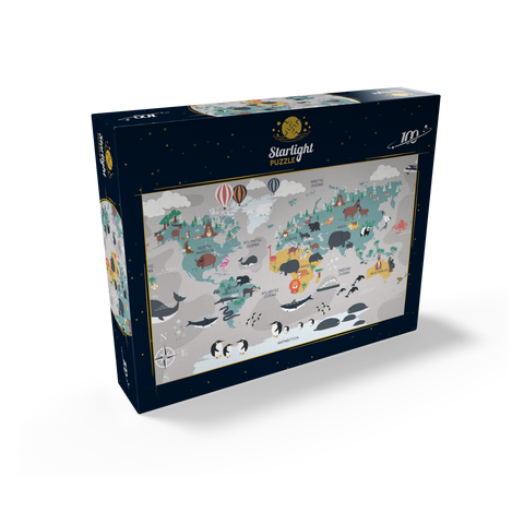 The world map with cartoon animals for children 100 Jigsaw Puzzle box view1