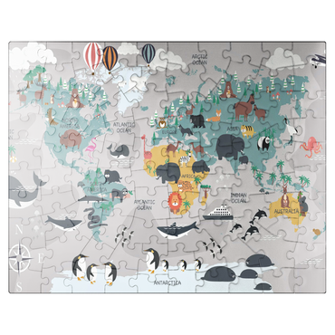 puzzleplate The world map with cartoon animals for children 100 Jigsaw Puzzle