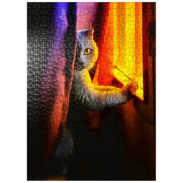 puzzleplate Cute cat in night window 500 Jigsaw Puzzle