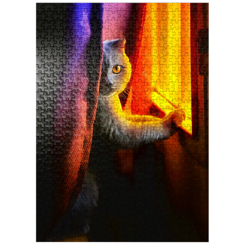 puzzleplate Cute cat in night window 500 Jigsaw Puzzle