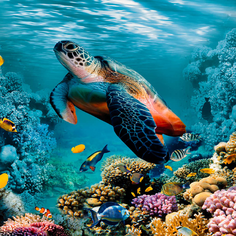 Underwater world with turtle and corals 100 Jigsaw Puzzle 3D Modell