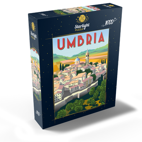 Umbria Italy, art deco style vintage poster, illustration 1000 Jigsaw Puzzle box view1