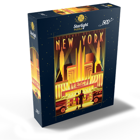 New York Night Broadway Art Deco style vintage poster illustration 500 Jigsaw Puzzle box view1