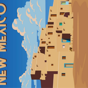 New Mexico USA art deco style vintage poster illustration 100 Jigsaw Puzzle 3D Modell