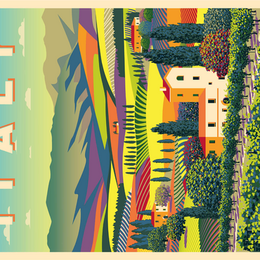Romantic rural landscape, Italy, art deco style vintage poster, illustration 1000 Jigsaw Puzzle 3D Modell