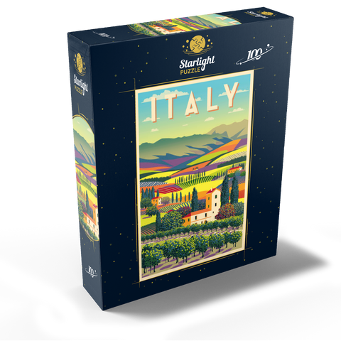 Romantic rural landscape Italy art deco style vintage poster illustration 100 Jigsaw Puzzle box view1