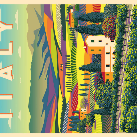Romantic rural landscape Italy art deco style vintage poster illustration 100 Jigsaw Puzzle 3D Modell