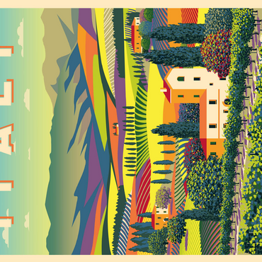 Romantic rural landscape Italy art deco style vintage poster illustration 500 Jigsaw Puzzle 3D Modell