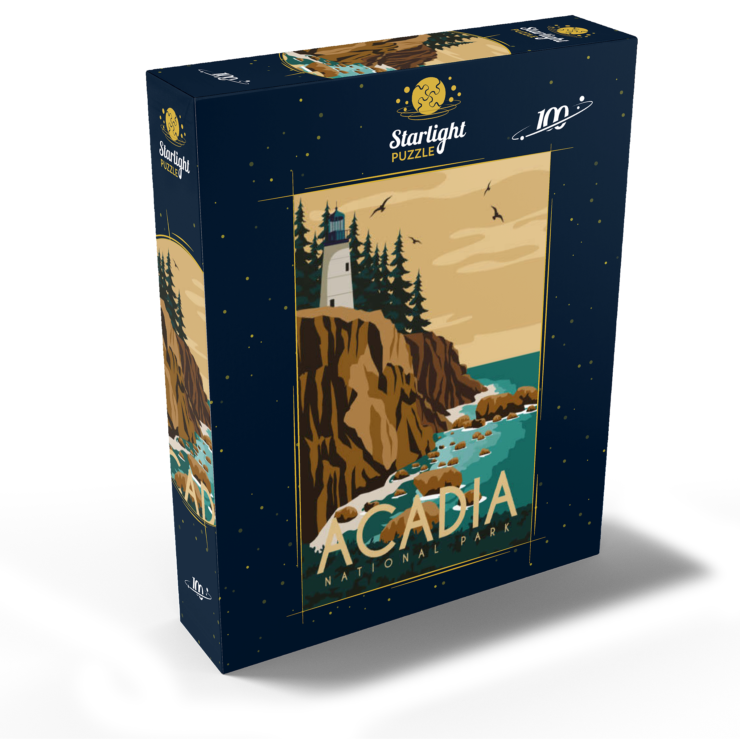 Acadia National Park Lighthouse Vintage Poster - 500 Piece Jigsaw Puzzle For Adults (Premium, Made In USA)