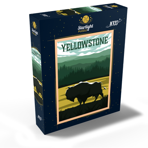 Bisons in Yellowstone National Park art deco style vintage poster illustration 1000 Jigsaw Puzzle box view2