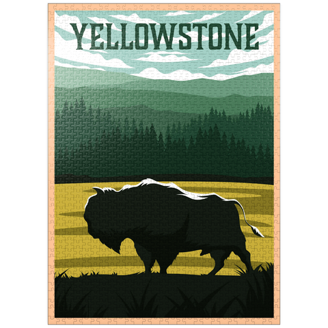 puzzleplate Bisons in Yellowstone National Park art deco style vintage poster illustration 1000 Jigsaw Puzzle